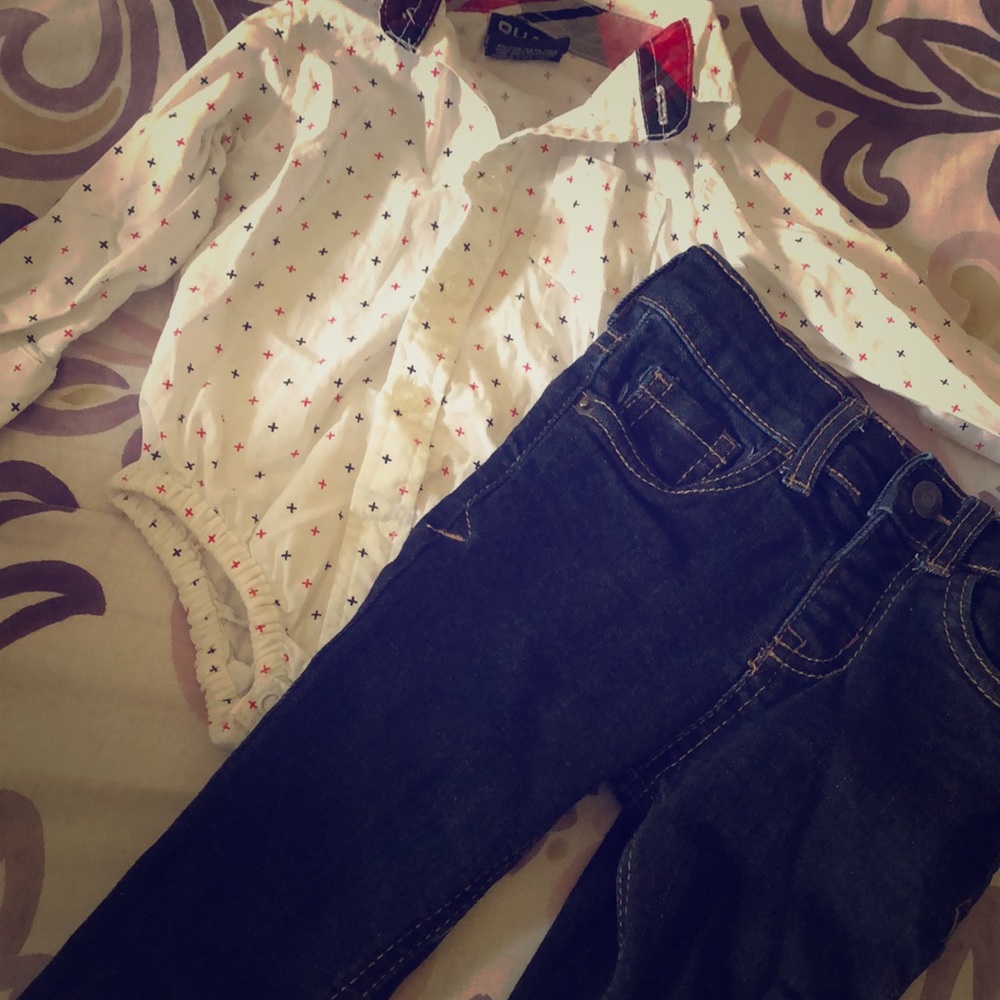 Jeans and Botton up onesie